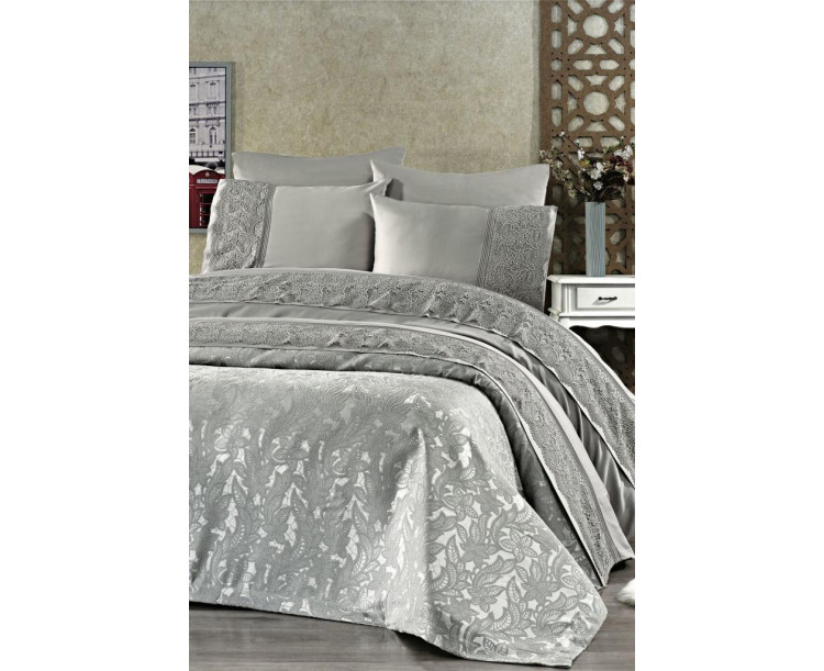 Nazik Blenda Nevresim ve Pike Seti GRİ