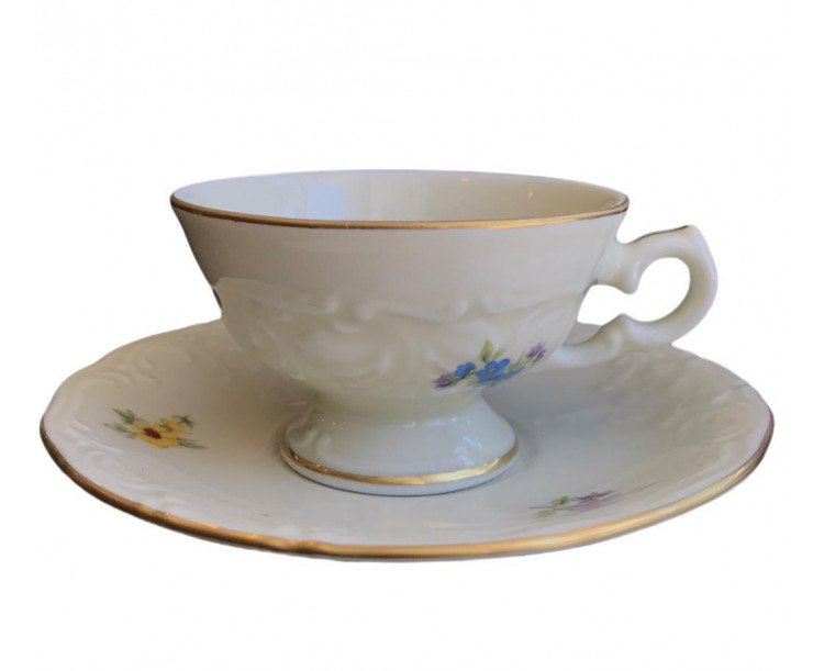 King Çekoslavak El Yapımı 6 Lı Türk Kahve Fincanı Çiçek Desen Mat Altın