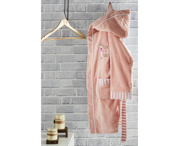 EcoCotton Balerin Çocuk Bornoz 3-4 Yaş PUDRA