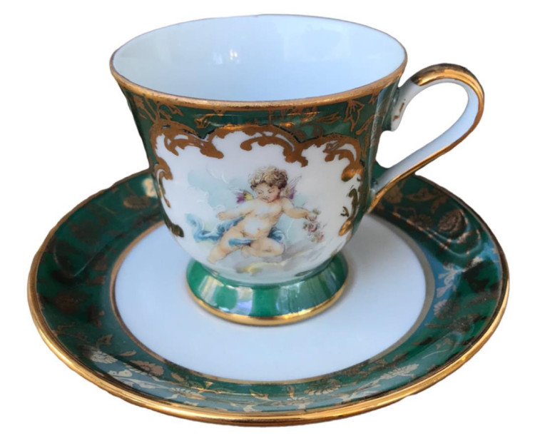 S.CLAIRY Cherıbs Desen İtalyan El Yapımı 6 Lı Kahve Fincan Takımı Bordo 150 Ml