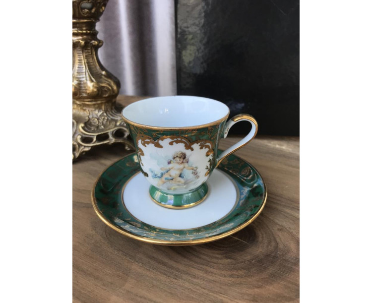 S.CLAIRY Cherıbs Desen İtalyan El Yapımı 6 Lı Kahve Fincan Takımı Bordo 150 Ml