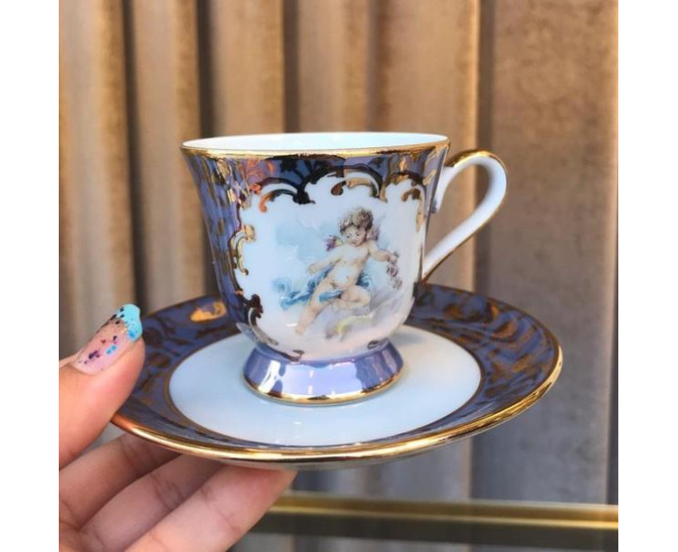 S.CLAIRY Cherıbs Desen İtalyan El Yapımı 6 Lı Kahve Fincan Takımı 150 Ml 