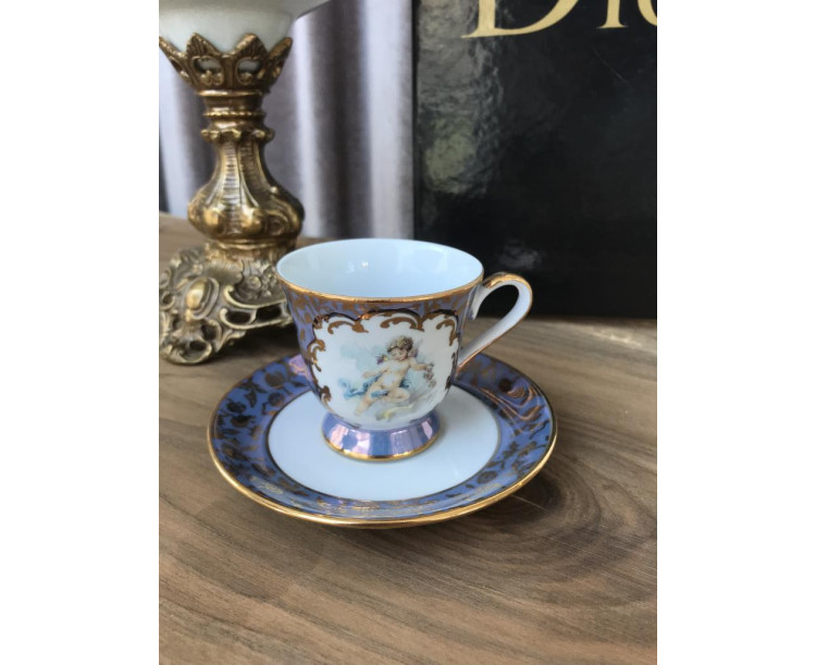 S.CLAIRY Cherıbs Desen İtalyan El Yapımı 6 Lı Kahve Fincan Takımı 150 Ml 