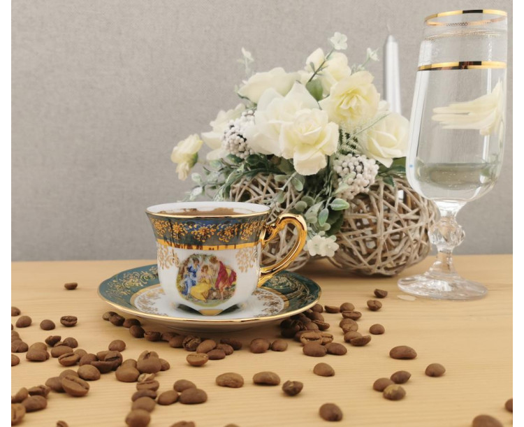 King Çekoslavak El Yapımı Markizli Kahve Fincan Takımı 6 Lı