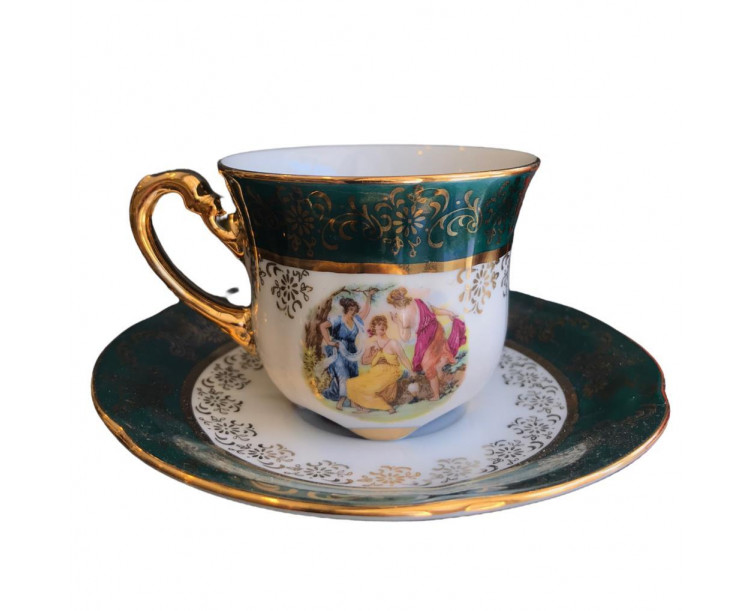 King Çekoslavak El Yapımı Markizli Kahve Fincan Takımı 6 Lı