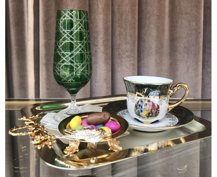 King Çekoslavak El Yapımı Markizli Kahve Fincan Takımı 6 Lı