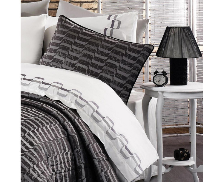 Nazik Vella Çift Kişilik Nevresim Takımı ve Yatak Örtüsü Seti 12 Parça GRİ