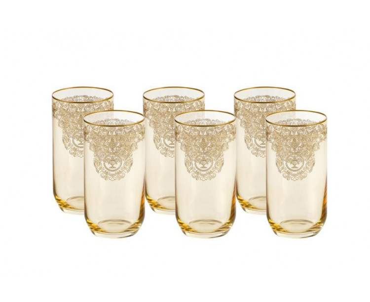 Bohemia Queen Meşrubat Bardak Amber Mat Altın 6 'Lı 